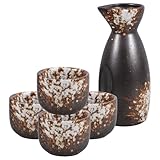 FRCOLOR Retro Japanisches Sake Satz aus Keramik Sake Kessel 4 Sake Becher Hitzebeständig für Authentisches Sake Trinken Zuhause und Gaststätten