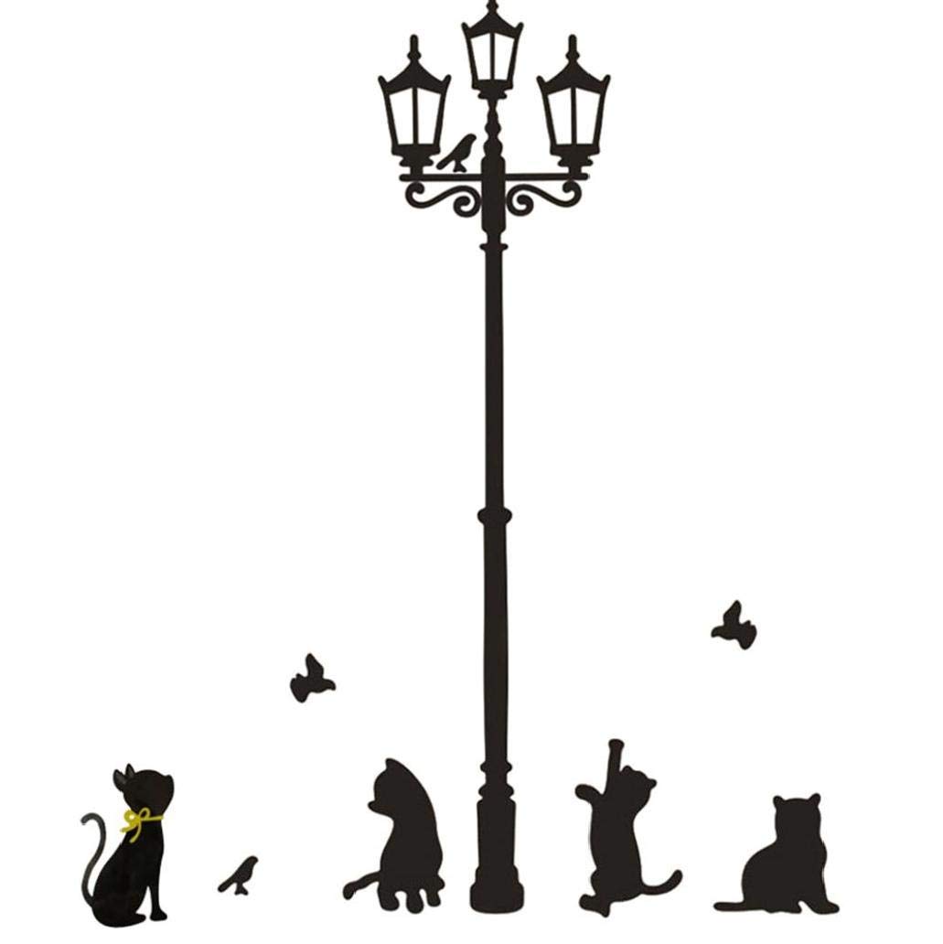 Casecover Cats Street Lamp Lighs Wall Sticker Decal Removable Art Vinyl Mural Decal Decor 1set