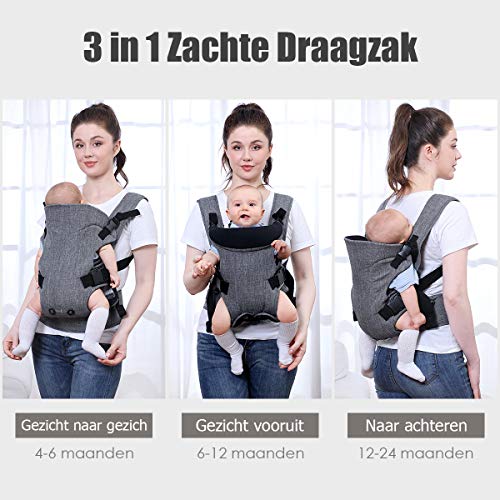 COSTWAY 3-in-1 ergonomische draagzak, converteerbare drager met verstelbare riemen en heupgordel, babydrager voor… - Image 6