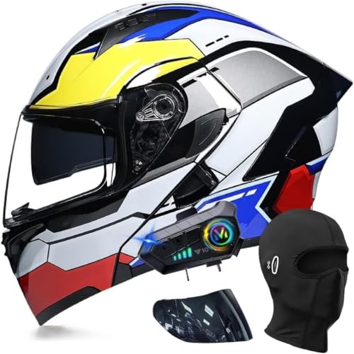 Motocicleta Bluetooth Adulto ECEDOT Homologado Casco Moto Modular con Doble Visera Casco Integrales Bluetooth Integrado para Mujeres Y Hombres(C5,L(59~60cm))