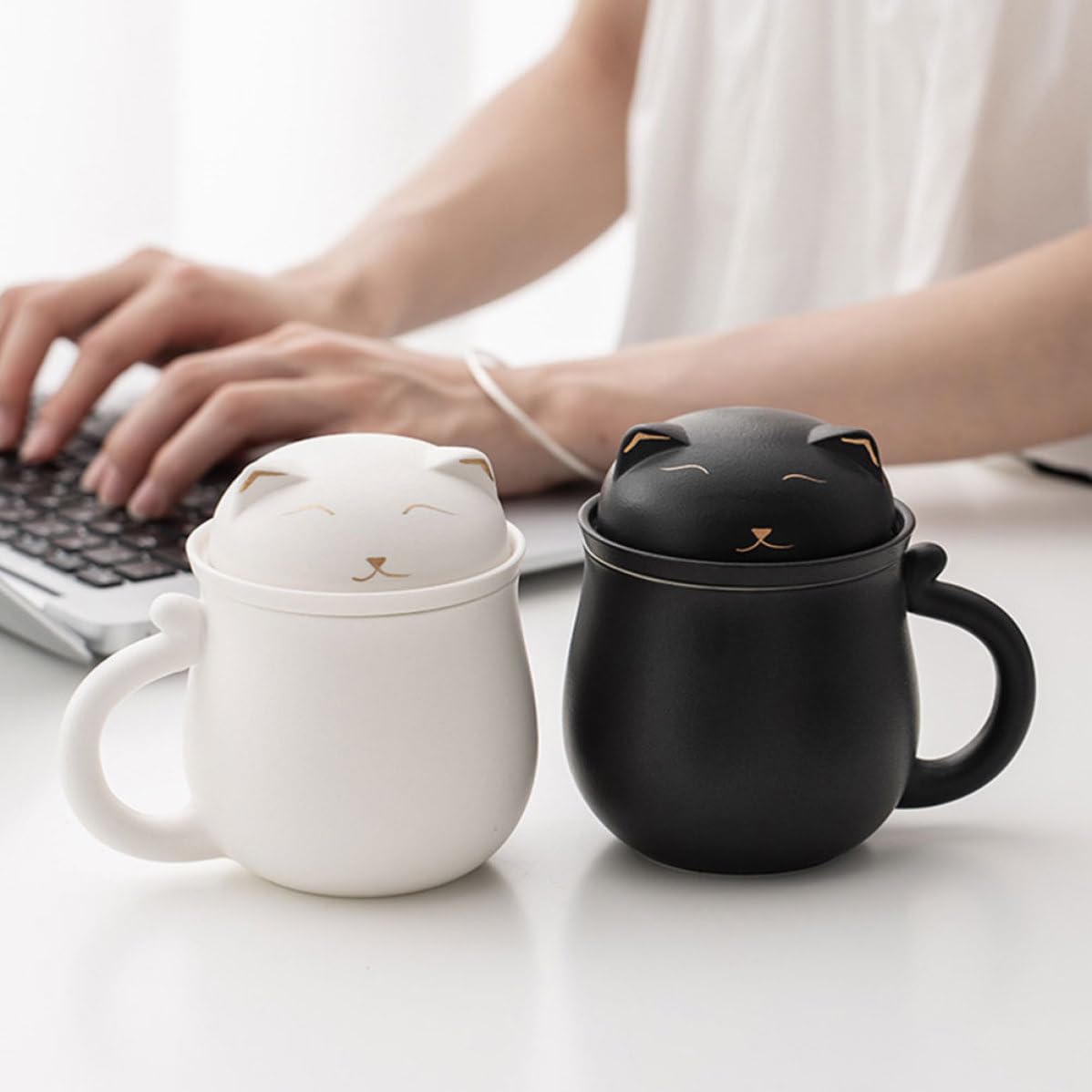 Hemobllo Tazza in Ceramica con Infusore 350ml Bianca per Ufficio