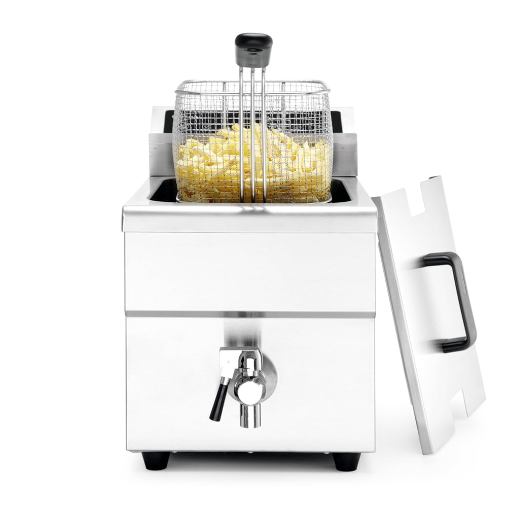 MBH - Friggitrice a Induzione Digitale Professionale da Banco 8 Litri in Acciaio Inox con Rubinetto di Scarico, Ideale per Cucine Professionali di Ristoranti.