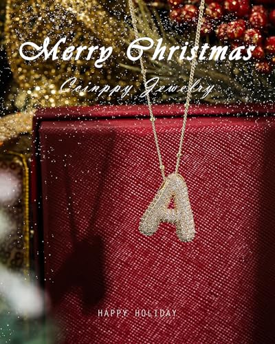 Letter Necklace, 14k Gold Plated Bubble Balloon Dainty Necklace for Women, Chunky Initial Charm Pendant Name Necklace Personalized4