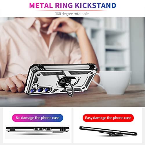 Image of Vaki Cases for Samsung Galaxy S23 Case with Screen Protector [Military Grade Drop] Heavy Duty Rugged Shockproof Protective Cover for Samsung Galaxy S23 5G Phone Case with Ring Kickstand Silver