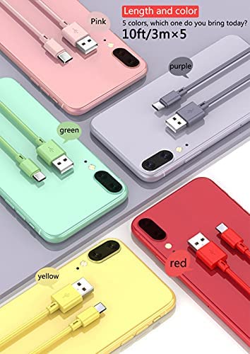 5 Pack (10FT) USB C Cable 2.4A Fast Charger USB Type c Cable for iPad Pro 2020 iPad Air 4 Samsung Galaxy S9 S8 Note 9 Note 8 Galaxy Note 20 10 S21 S20 S10 Plus Quick Data Cord
