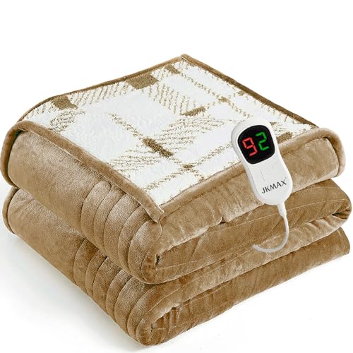 JKMAX Heated Electric Blanket Full Size - 72"x84" Flannel Heating Blanket with 10 Heating Levels & 5 Time Settings Over-Heat Protection, Winter Warmer for Adults with ETL Certification(Ivory)
