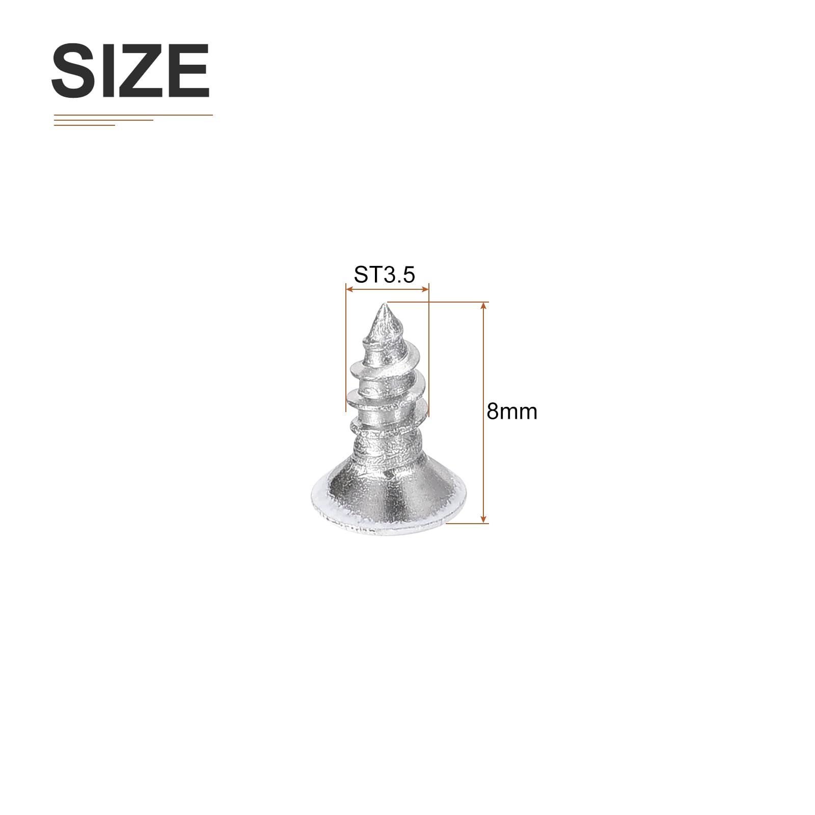 DTGN 100Pcs ST3.5x8mm Flat Head Wood Screws, 304 Stainless Steel White Phillips Self Tapping Screws - Image 2