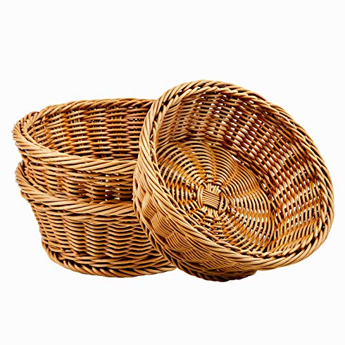 WANDIC – Lot de 3 paniers de rangement tissés en polyosier pour pain, nourriture, fruits, légumes, magasins, supermarché, restaurant, cuisine, rond/marron...