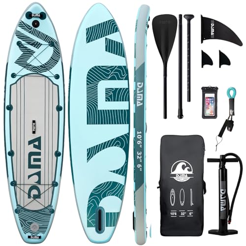 DAMA 10'6' Premium Stand Up Paddle Board for Adults (6 inch Thick), Inflatable sup Board, SUP, Surfing Board, Fishing paddleboards w/SUP Accessories, 4pcs Kayak Paddle, 32” Wide Stance, Non-Slip Deck