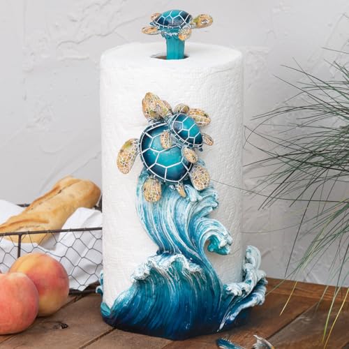 Blue Sea Turtles Paper Towel Holder - Coastal Beach Kitchen Decor
