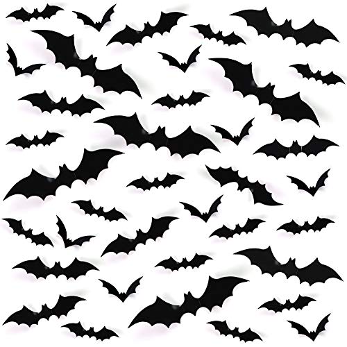LOVEINUSA 120PCS 3D Bat Stickers, Halloween Party Supplies Waterproof Scary Bat Wall Decals DIY Home Window Decor, Removable （The Largest: 6.2x1.5inches） Bat Stickers for Indoor Outdoor Halloween Wall Decorations