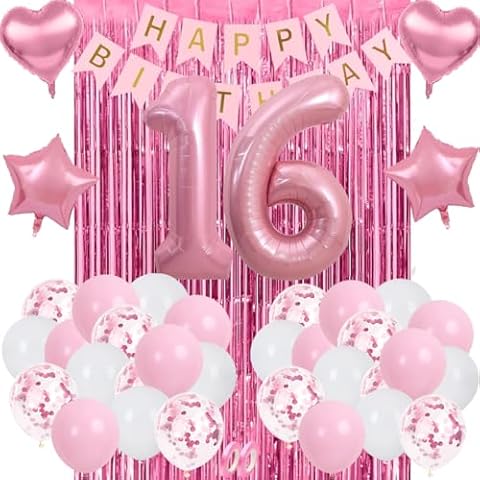 Sweet 16 Party Decorations Pink, 16th Birthday Decorations for Girls, Pink Sweet 16th Birthday Party Decoration for Her, 16th Happy Birthday Banner, for Girls Women 16th Birthday Party Supplies Cover