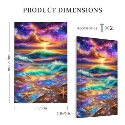 Decorative Switch Covers Plate Colorful Sunset Starfish Beach Shells 1 Gang No Device Single Blank Outlet Covers Wall Plate Cover Light Switch Plate Electrical Faceplate for Bathroom Decor