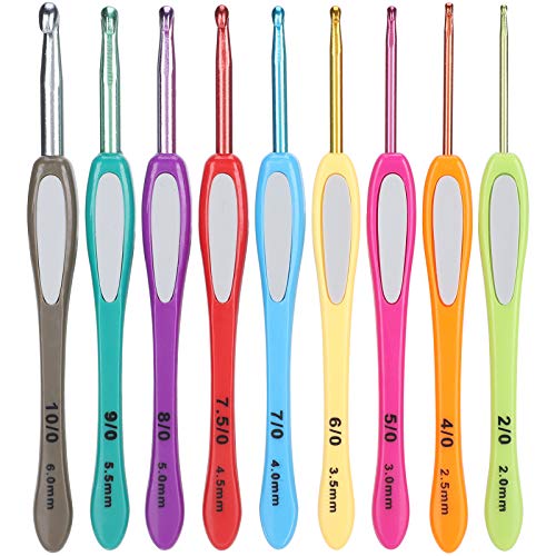 9Pcs Crochet Set Color Plastic Ergonomic Handle Crochet Hooks Needles DIY Hand?Woven Sweater Knitting Tools 14cm
