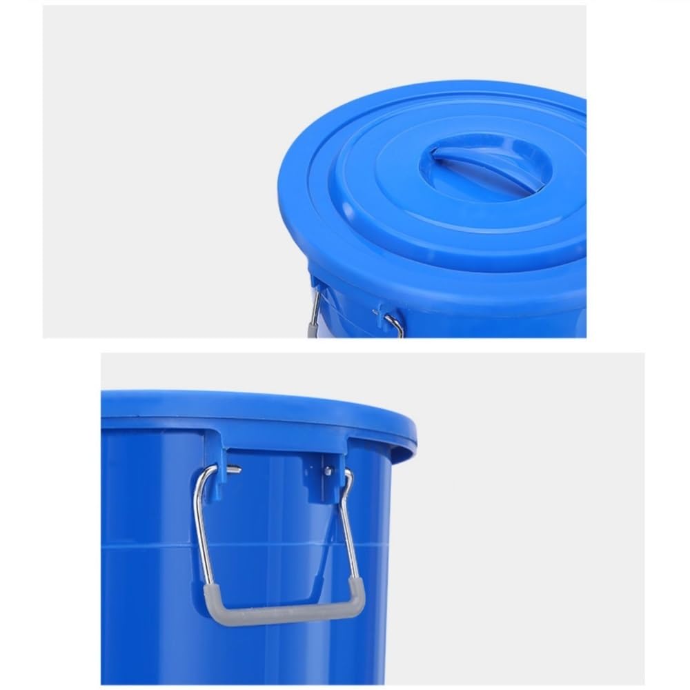 Bote de basura comercial de gran capacidad con tapa, bote de basura engrosado for cocina doméstica, contenedor de residuos Industrial redondo(Blue,Large)