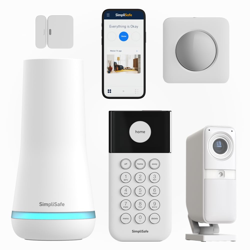 SimpliSafe SimpliSafe Wireless Home Security Systems | 5 Piece Smart Home Alarm Systems with HD Indoor Security Camera | Mobile App & Works with Alexa | Professional Monitoring Available | Easy DIY Install