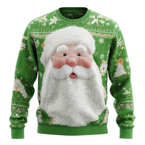 Jersey de Navidad para hombre, divertido 3D, suéter de Navidad Ugly Christmas Sweater con motivo de Navidad, camiseta de manga larga, cómodo disfraz de Navidad, invierno, cálido, suéter de Navidad
