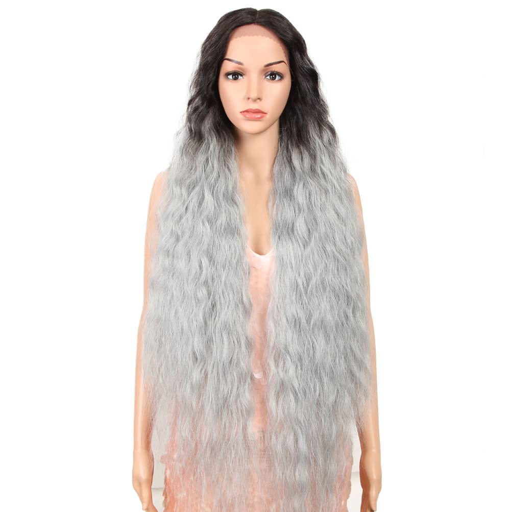 Style Icon41” Lace Front Wigs Long Wavy Synthetic Wigs with Baby Hair Half Hand Tied 130% Density Wigs (41", TT4/M.GREY)