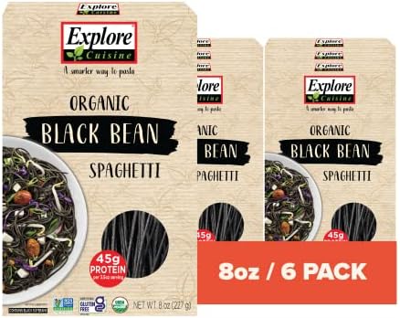 EXPLORE CUISINE Organic Black Bean Spaghetti, High Protein, Gluten Free Pasta, Easy to Make - USDA Certified Organic, Vegan, Kosher, Non GMO - 8 Ounce (Pack of 6)
