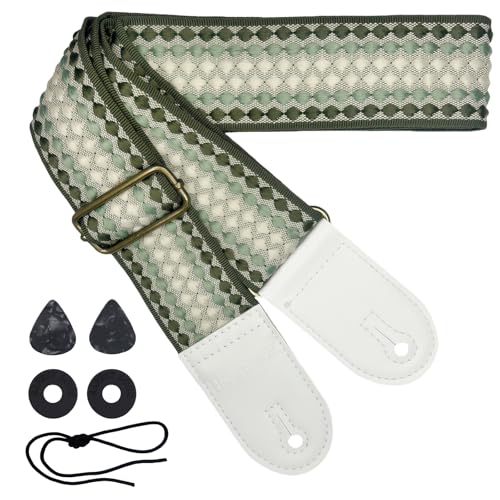 Bass Guitar Strap Electric Acoustic Guitars Polka Dots Adjustable Durable Cotton Straps for Guitarists (1 Pack, Green White) - Les Beatles, Paul McCartney, John Lennon, RIngo Starr, George Harrison Bass Guitar Strap Electric Acoustic Guitars Polka Dots Adjustable Durable Cotton Straps for Guitarists (1 Pack, Green White)