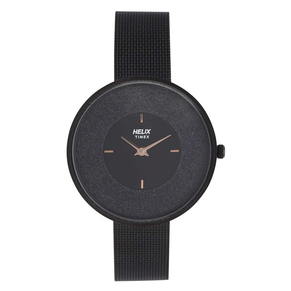 Helix by Timex Black Round Analog Watches for Women | Quartz Movement Stainless Steel Mesh Bracelet Ladies Watches | Upto 30 m Water Resistance with Foldover Clasp Closure | Gift for Women TW031HL10 (B084CZ5TZZ) Amazon Price History, Amazon Price Tracker