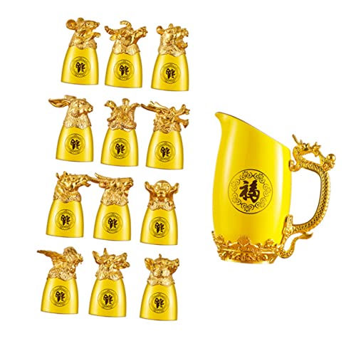 PRETYZOOM 12 Chinese Zodiac Wine Glasses Set Ceramic Liquor Cup Gold Plated Decorative Wine Cups