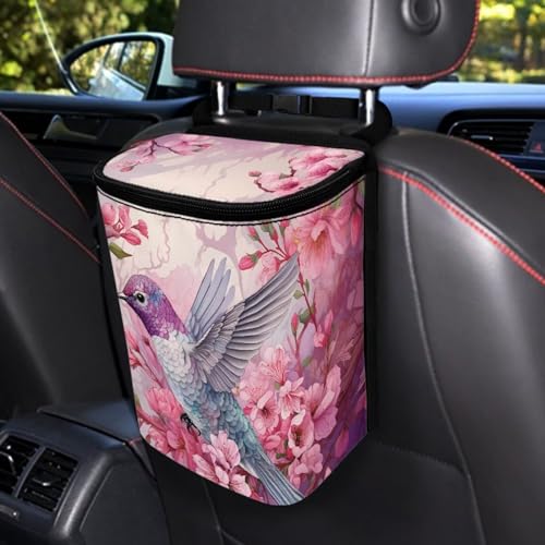 Image of Mini Car Trash Bag Bin Hanging,Hummingbird Vehicle Garbage Bin with Lid,Durable Foldable Car Trash Can Waste Bag for Front Back Seats /Console