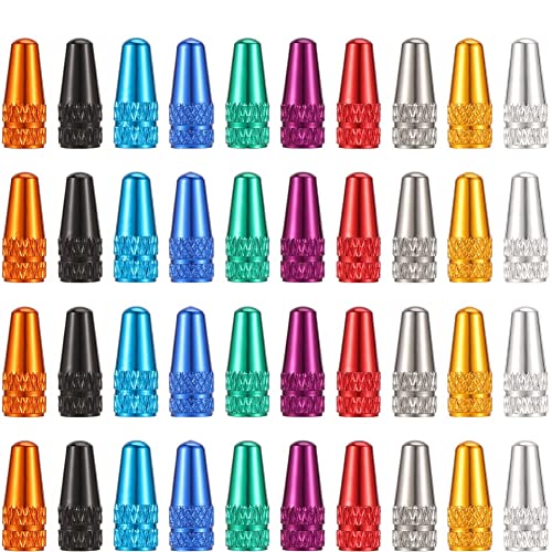 Provone 40 Pcs Presta Valve Caps Bike Valve Caps, Bicycle Aluminum Alloy Valve Cap French Style Bike Bicycle tire Valve Cap Dust Cap, Use On Presta/French Valves, 10 Colors
