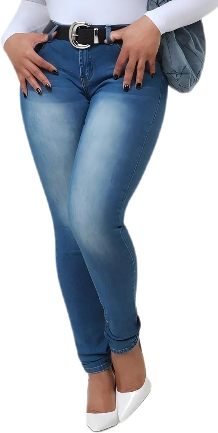 Womens Classic High Waisted Skinny Stretch Lifting Jeans Slim Fit Denim Pants - Image 2