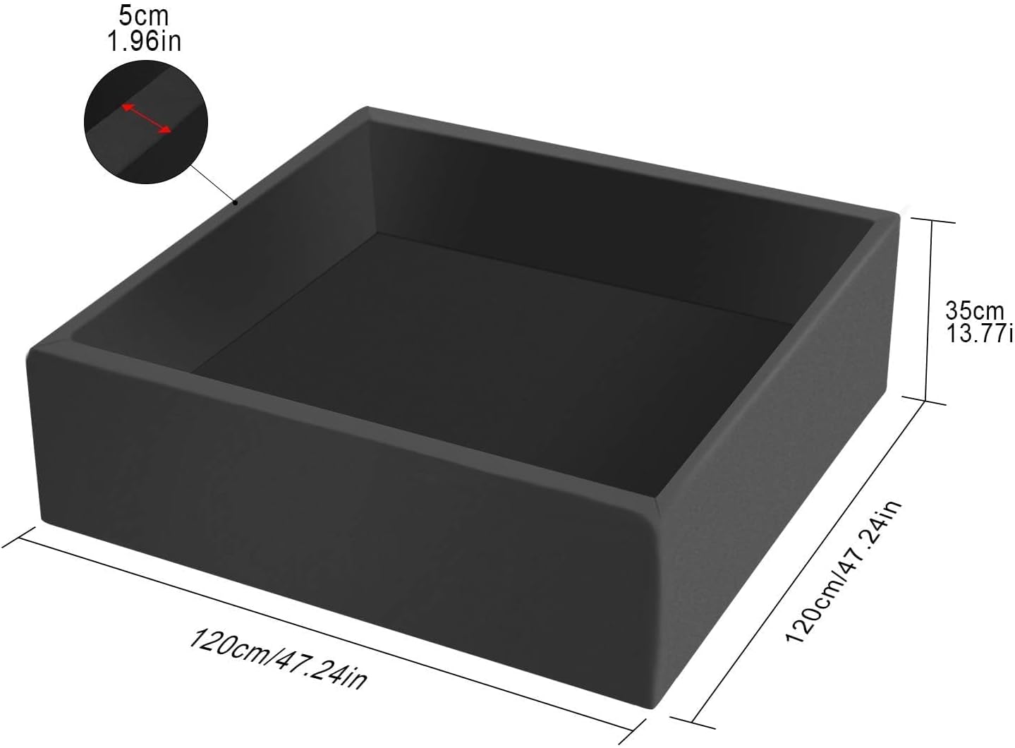 Extra Large Square Foam Ball Pit for Toddler, 47"x47"x14" Soft Ball Pit Poool with Removable Cover, Indoor Memory Sponge Ball Playpen Without Balls - Black