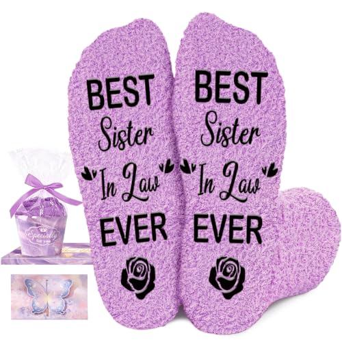 Juesly Sister in Law Gifts - Purple Coral Fleece Socks for Sister in Law Birthday Gifts Ideal Mothers Day Christmas Stuff