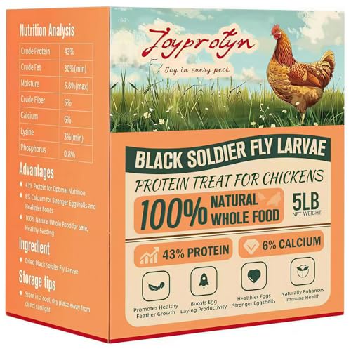 Joyprotyn 5LB Non-GMO Dried Black Soldier Fly Larvae for Chickens 85X More Calcium Grubs Than Mealworms for Strong Eggshells & Healthy Growth - High Protein for Chickens Birds Ducks Geese & Pets