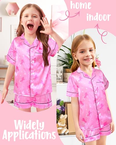 Kids Girls Pajama Set Silky PJS Button-Down Sleepwear Nightwear Loungewear Clothes Set Gifts3