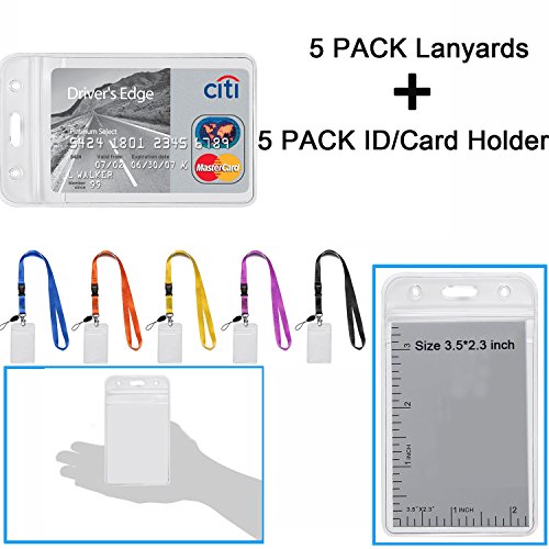 YOUOWO 5 Pack Neck Detachable Buckle Hook Breakaway Lanyards with Clear Vertical Badge Holder,for Office Keys Women Men Cell Phones USB Whistles, Black,Blue,Yellow,Orange,Purple - Thumbnail 4