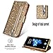 Yobby Glitzer Brieftasche Hülle für Samsung Galaxy S7, Samsung Galaxy S7 Gold Handyhülle Bling Slim Reißverschluss Leder Schutzhülle Flipcase [Stand-Funktion] mit Kartenfach und Handschlaufe