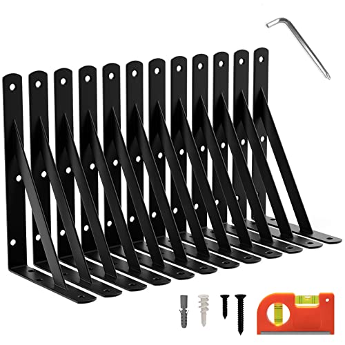 Leopo 9 Inch Shelf Brackets & Supports, Wall Brackets For Garage Storage, Heavy Duty Shelf Support Angle Brackets, 90 Degree Triangle L Brackets, 12 Pack #TOP29