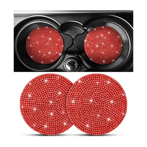 Image of Osilly Bling Car Cup Holder Coaster, 2 Pack Crystal Rhinestone Anti-Slip Insert Coasters, Universal 2.75 Inch Fashion Automotive Cup Mat, Car Interior Accessories Decor Gifts for Women (Red)