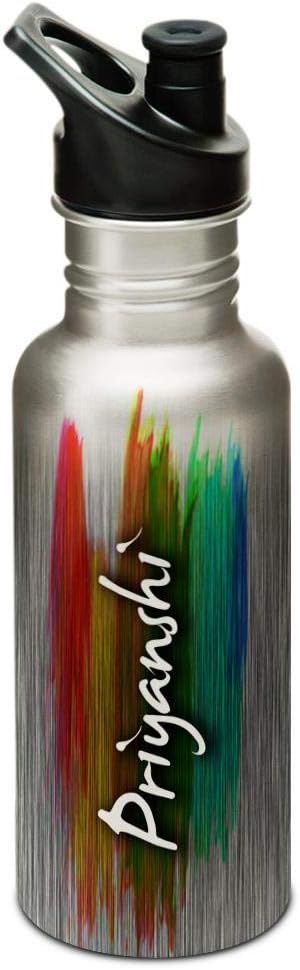 Hot Muggs® "Priyanshi" Me PaintBrush Stainless Steel Sports Cap Water Bottle, 600ml