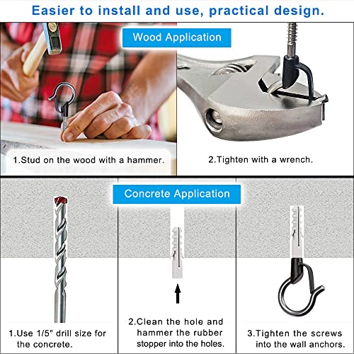 Benelabel 20-Pack Screw In Hooks For Hanging Plants, String Lights & More - Black Wood Hooks With Safety Buckle Design - Rust Proof & Weather Proof - 40 Lbs Capacity #TOP1