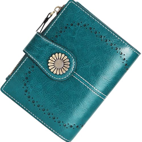 Women's Small Leather RFID Blocking Bifold Wallet Compact Purse with Zipper Pocket ID Window & Card Holder