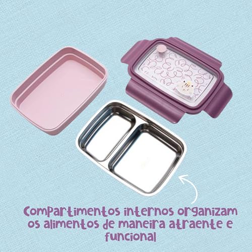 Clingo Bento Box Inox com 2 Divisórias, Tampa Hermética, Livre de BPA, Rosa