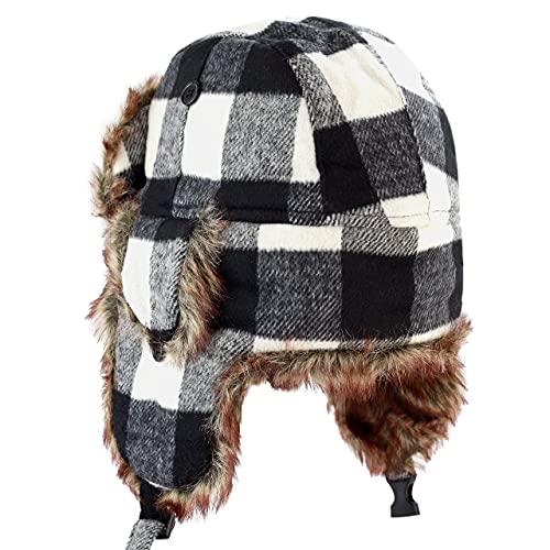 Image of Faux Fur Safety Reflective Aviator Trapper Hat Snow Ski Trooper Winter Cap