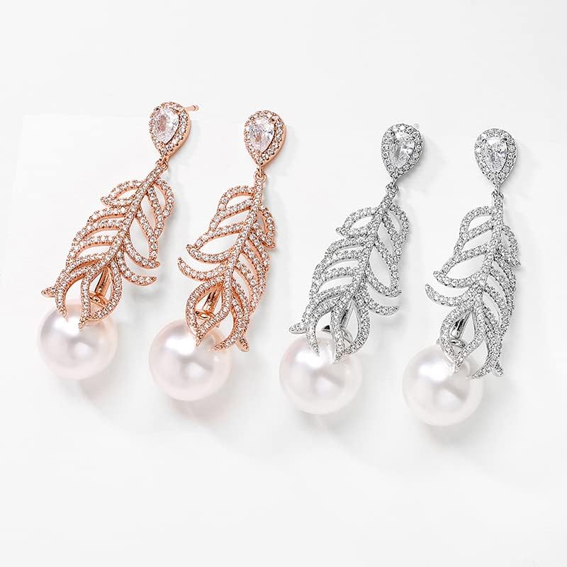 14K Gold Moissanite Pearl Drop Earrings for Women,Freshwater Cultured Pearl Branch Style Long Dangle Earrings,Fashion Jewelry Gift for Mom,Wife - Image 5