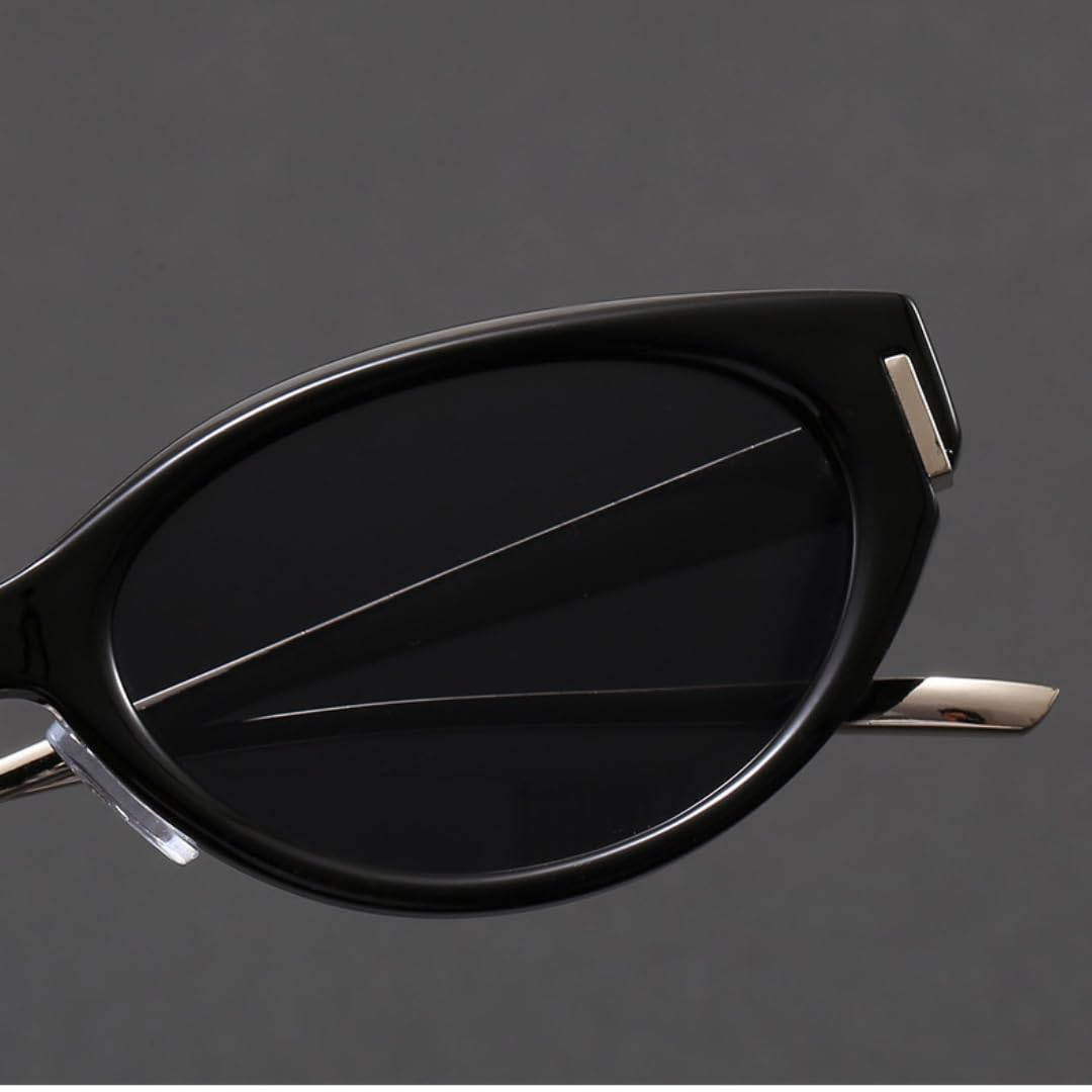 Occhiali da sole cat-eye da donna, stile vintage, ovali, con montatura piccola in metallo, protezione UV, alla moda