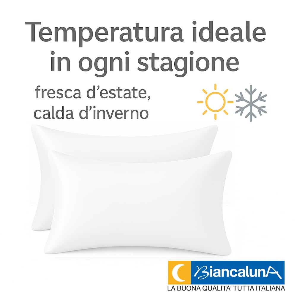 BIANCALUNA | Coppia Federe Letto in Seta di Bamboo CLARA | Anticrespo | Antirughe | Ipoallergeniche | Traspiranti |Eleganti e Morbide | 50x80 cm | Made in Italy (BIANCO)