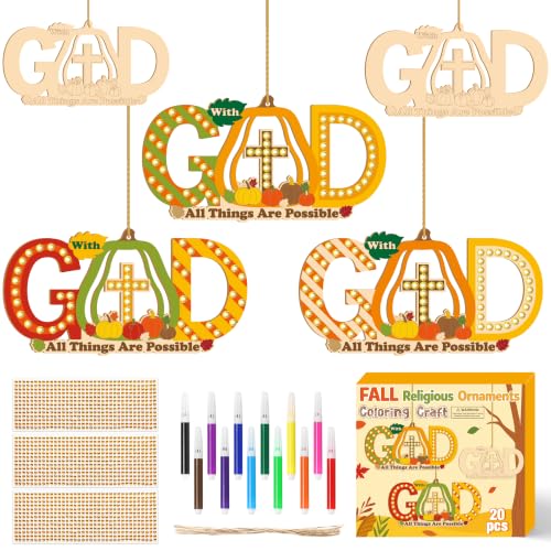 BeYumi Fall Wooden Pumpkin Craft - 20Pcs Christian GOD Ornaments for Kids - image 1