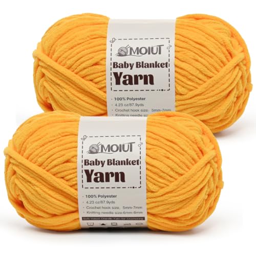 Image of Fluffy Chunky Yarn for Crocheting, Chenille Crochet Yarn 6 Super Bulky, 2 Pack of 87.9 yds /4.23 oz Baby Blanket Yarn, Soft Velvet Yarns for Knitting Amigurumi&DIY Crafts /Hats /Socks(2 Golden Yellow)
