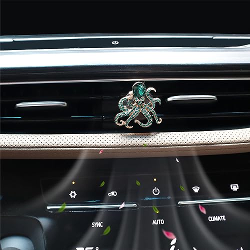 Image of ORIESSE 2pcs Octopus Car Vent Clips Car Air Freshener,Green Bling Car Accessories for Women,Ocean Animal Theme Beach Car Decor,Refillable Car Diffuser