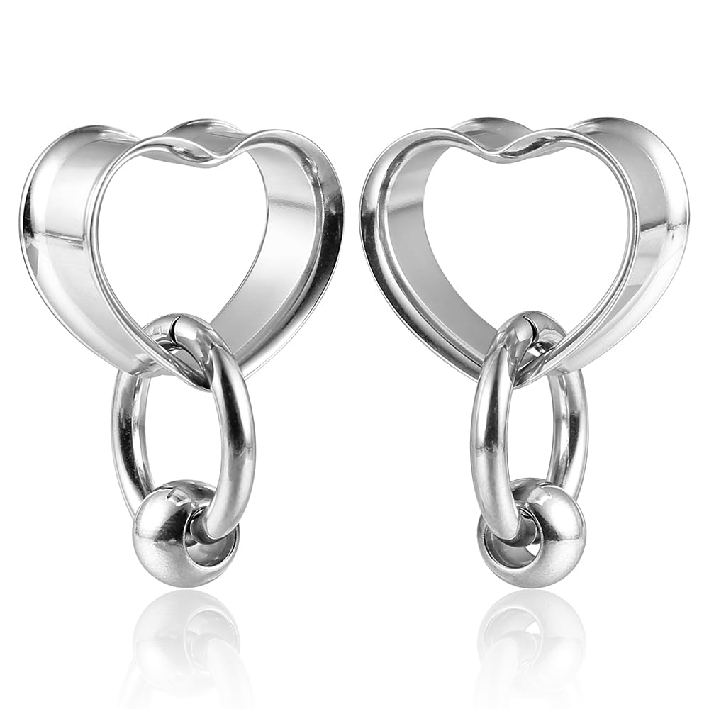Twolobes 1 pair Ear Gauges with 1 ring+1 ball Hypoallergenic 316 earrings weight Stainless Steel Ear Stretchers Plus Tunnels (0G-1") 8mm-25mm 00G Body