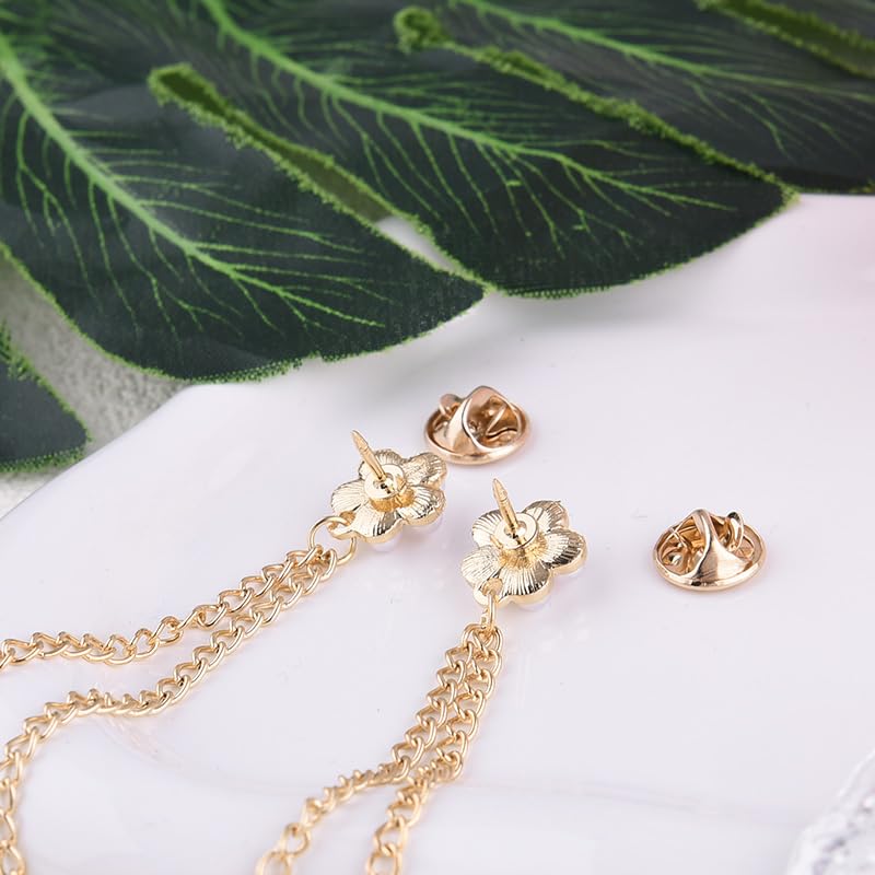 Image of Pearl Brooch Pins Tassel Chain Brooch Collar Pins Lapel Pins for Men Women Dress Shirt Collar Chain Suit Collar Brooch Hanging Chain Lapel Pin for Men Suits Tuxedo Shirt Accessories